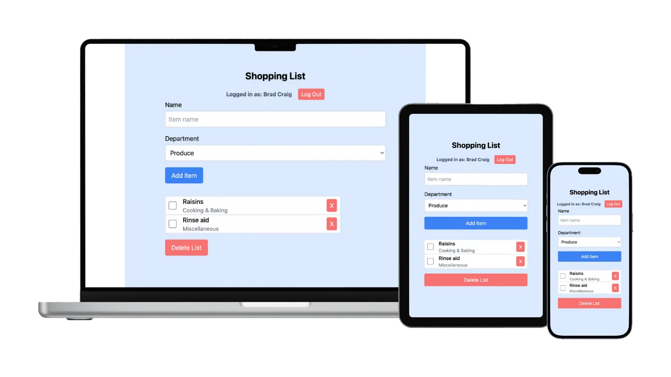 shopping list app mockup